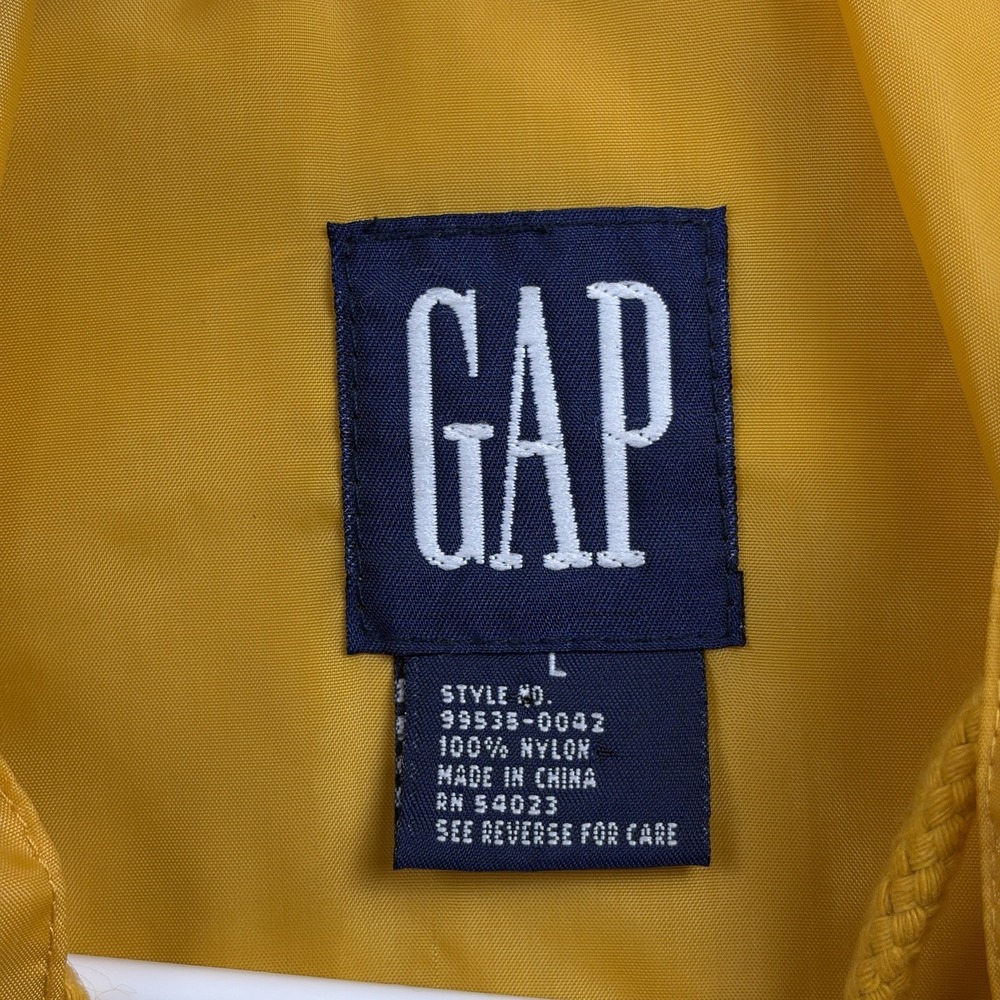 Vintage Gap Windbreaker Vest Mens Large Yellow Full Zip Nylon Hooded Boxy 90s - Picture 2 of 10